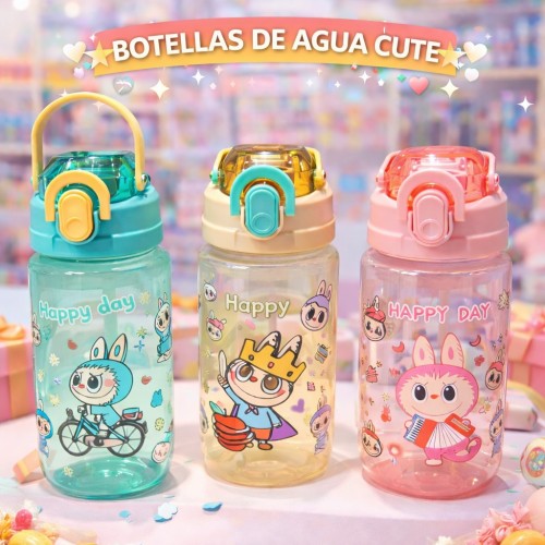 Botella de Agua Infantil Cute con Tapa y Asa por Mayoreo 2703