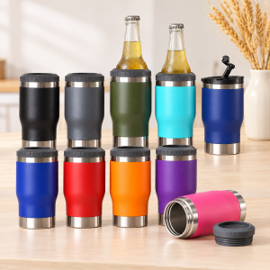 Enfriador Térmico para Lata de 14 oz / 420 ml con Doble Tapa y Colores Surtidos por Mayoreo