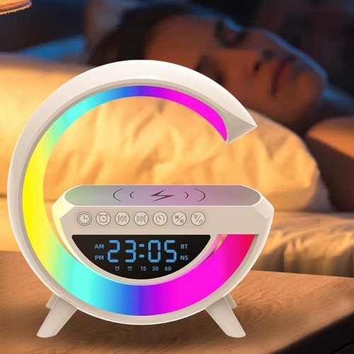 Bocina altavoz bluetooth inalámbrico con luz RGB y reloj con alarma MAYOREO 10606