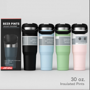 Termo de acero inoxidable 30 oz con popote y asa. Venta por mayoreo
