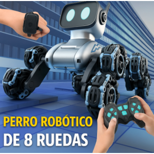Perro robot inteligente con tecnología de 8 ruedas, control remoto y control por gestos. Realiza movimientos 360°, luces, caminata avanzada y respuestas interactivas. Venta al por mayor 2950-1 