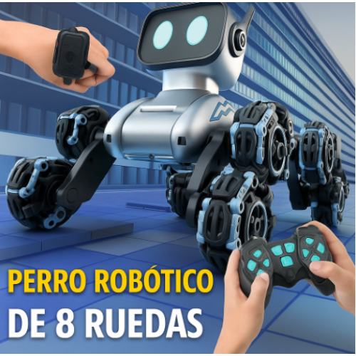Perro robot inteligente con tecnología de 8 ruedas, control remoto y control por gestos. Realiza movimientos 360°, luces, caminata avanzada y respuestas interactivas. Venta al por mayor 2950-1 