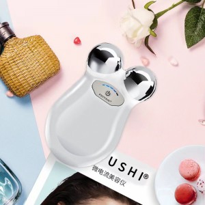 Masajeador facial con doble cabezal metálico, ideal para tonificar la piel y relajar el rostro, venta por mayoreo.