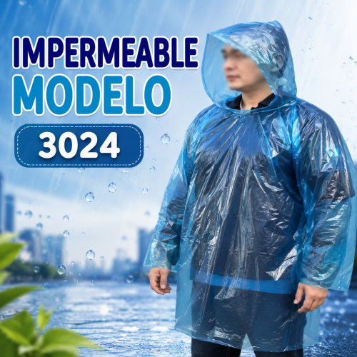 Impermeable tipo poncho azul con capucha, Ideal para días de lluvia. Venta por mayoreo