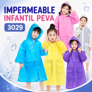 Impermeable infantil PEVA en colores surtidos. Ideal para días de lluvia. Venta por mayoreo