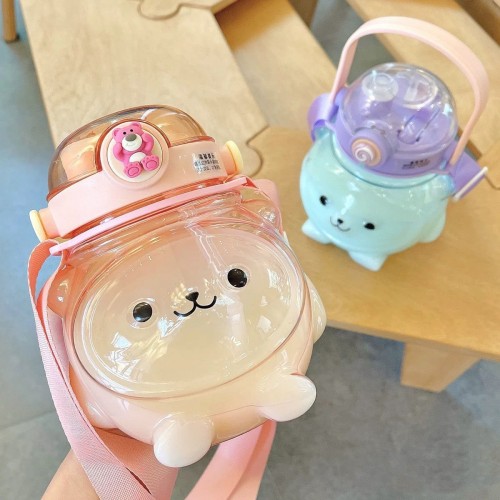 Botella de agua para niños con diseño adorable de animalitos, tapa con pajilla y asa para fácil transporte venta al por mayor  3034VASO