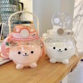 Botella de agua para niños con diseño adorable de animalitos, tapa con pajilla y asa para fácil transporte venta al por mayor  3034VASO