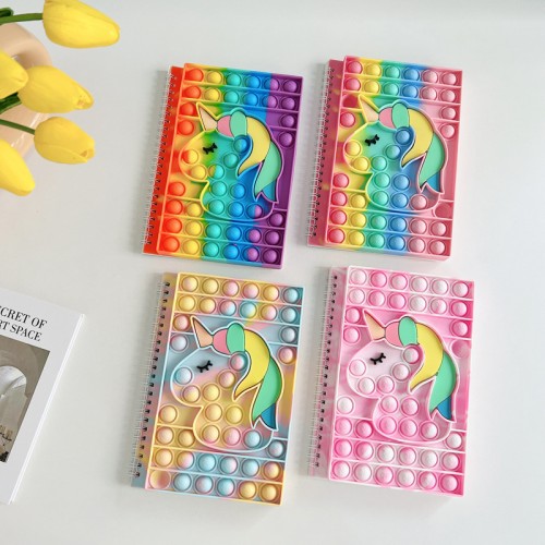 Cuaderno con pasta de silicón Antiestrés pop it unicornio