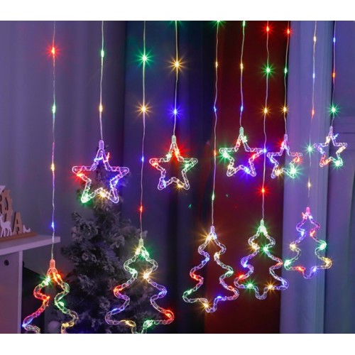  Serie de luces led cortina para navidad en forma de arbolitos y estrellitas  883228