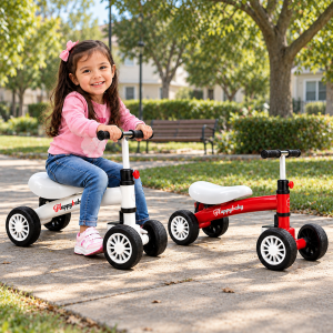 Triciclo Montable Infantil con Manubrio Ajustable Blanco y Rojo. Venta al por mayor