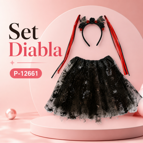 Conjunto infantil de Halloween con falda negra de tul decorada con estampados temáticos, diadema con orejas y cintas en tonos naranja y negro. Venta por mayoreo Conjunto infantil de Halloween con falda negra de tul decorada con estampados temáticos, diadema con orejas y cintas en tonos naranja y negro. Venta por mayoreo