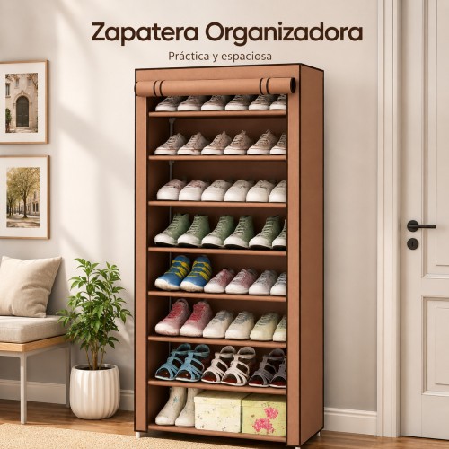 Zapatero organizador de tela con estructura metálica resistente y cubierta con cierre 9 niveles por Mayoreo Zapatero organizador de tela con estructura metálica resistente y cubierta con cierre 9 niveles por Mayoreo