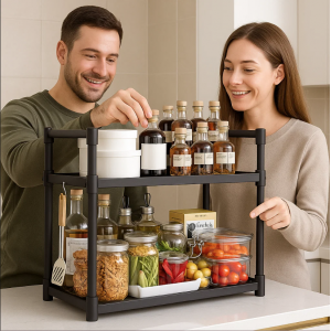 Organizador de cocina de 2 niveles para encimera, soporte compacto para especieros, botellas y utensilios, venta por mayoreo 34122-17