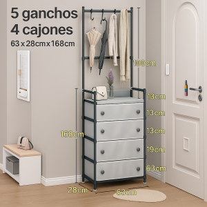 Organizador práctico y moderno con estructura metálica y cajones tipo tela, ideal para recámaras o pasillos Venta al por mayor  34122-32