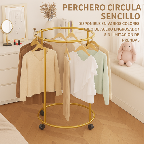 Perchero organizador de ropa con diseño circular y rotación de 360°. Incluye ruedas para fácil desplazamiento y estructura metálica resistente venta al por mayor 34122-33