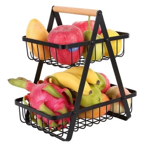 Canasta metálica de 2 niveles con diseño moderno y resistente, ideal para organizar frutas, verduras, pan o artículos de cocina venta al por mayor 34122-34