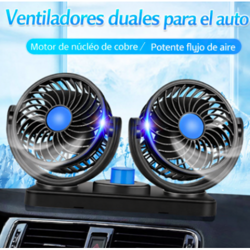 Ventilador doble de auto con conexión USB, 2 velocidades, cabezal giratorio 360°, silencioso y portátil, Ideal para coche, hogar o oficina, Mayoreo 34142-103