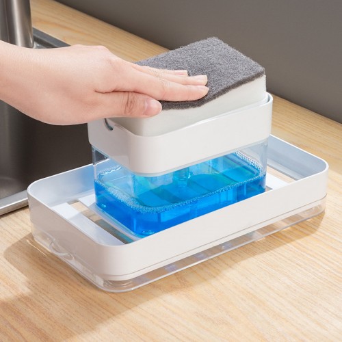 Dispensador de jabón líquido con esponja para cocina y base antigoteo multifuncional, Mayoreo 34142-107