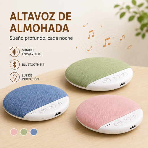 Bocina Bluetooth ideal para dormir y relajarse sin audífonos. Diseño cómodo y práctico. Venta por mayoreo