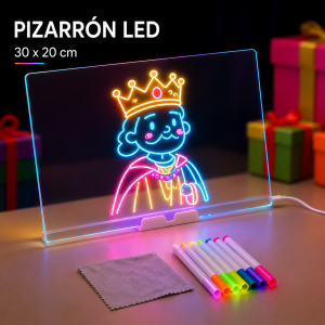 Tablero LED 30*20cm acrílico para mensajes con plumones. Efecto luminoso decorativo. Ideal para hogar o negocio. Venta por mayoreo 