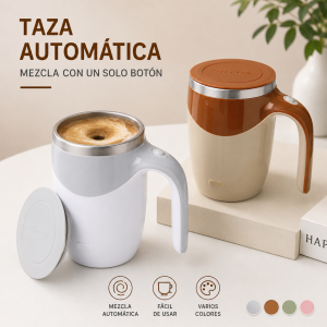Taza auto agitadora eléctrica de 380 ml ideal para café, té o chocolate. Mezcla automática con botón. Venta por mayoreo