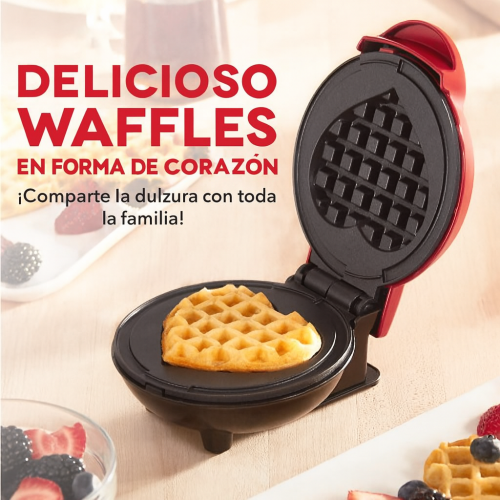 Mini wafflera en forma de corazón eléctrica para waffles individuales con recubrimiento antiadherente, fácil de usar y limpiar, mayoreo 34142-2