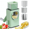 Rebanadora y rallador manual giratorio multifuncional, cortador de vegetales, papas y queso con manivela y cuchillas de acero inoxidable, práctico utensilio de cocina, Mayoreo 34142-28