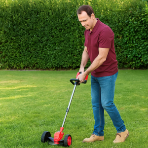Cortacésped eléctrico inalámbrico con ruedas de 48V, incluye doble batería, cuchillas y accesorios. Ideal para mantener jardines limpios y parejos. Venta por mayoreo 34142-61