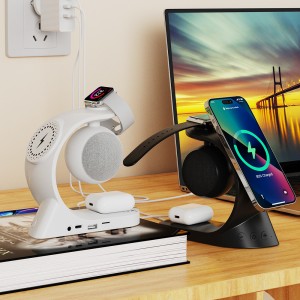 Altavoz Bluetooth 5 en 1 con cargador inalámbrico, iluminación LED, soporte para celular y reloj, venta por mayoreo 34142-69