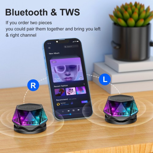 Bocina inalámbrica bluetooth magnética con función TWS, diseño compacto y luces led, ideal para música en estéreo, venta por mayoreo 34142-70