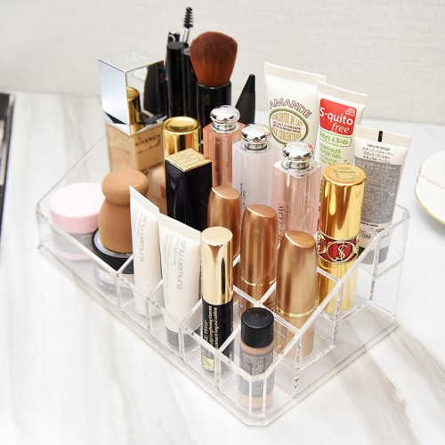 Organizador Acrílico Transparente para Maquillaje con Espejo Compartimentos Multiusos  Ideal para Labiales, Brochas y Cosméticos – Venta por Mayoreo