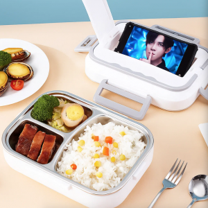 Lonchera eléctrica ideal para oficina o auto. 12V y 220V, con espacio para cubiertos y compartimentos herméticos. Venta por mayoreo 34142-83