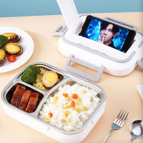 Lonchera eléctrica ideal para oficina o auto. 12V y 220V, con espacio para cubiertos y compartimentos herméticos. Venta por mayoreo 34142-83