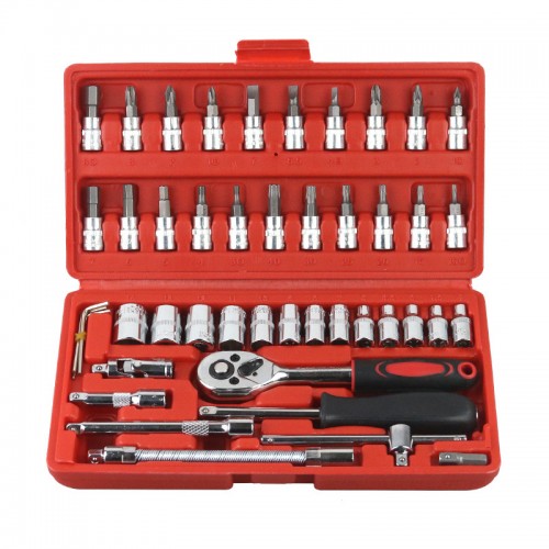 Juego de dados y puntas con matraca 46 piezas en estuche rígido – Kit de herramientas mecánicas multifuncional – Mayoreo