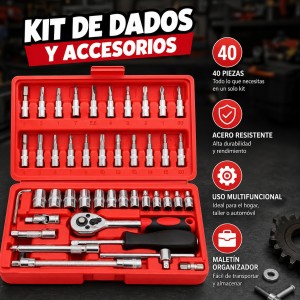 Kit de Dados y Accesorios 40 Piezas por mayoreo