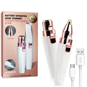 Recortador eléctrico 2 en 1 para vello facial y nariz con cabezales intercambiables, recargable vía usb, diseño compacto y elegante, venta por mayoreo 34142-95 