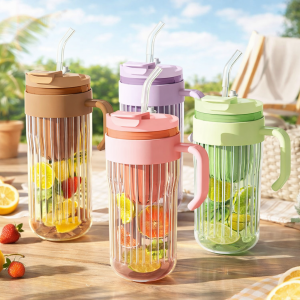 Vaso de plástico con popote y asa para bebidas frías venta por mayoreo 3552