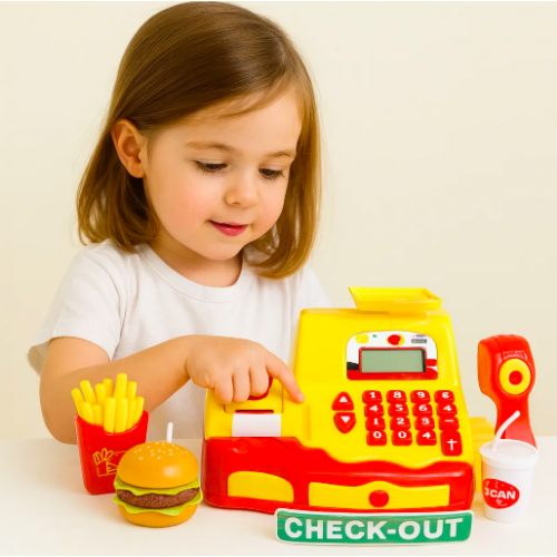 Caja registradora infantil tipo supermercado con lector, calculadora y alimentos de juguete, set de juego Check-Out para niños con accesorios de cocina y tienda Venta al por mayor 35554 Caja registradora infantil tipo supermercado con lector, calculadora y alimentos de juguete, set de juego Check-Out para niños con accesorios de cocina y tienda Venta al por mayor 35554
