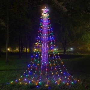 Cortina de luces LED multicolor con forma de árbol navideño para exteriores - Mayoreo (Código: 3629)