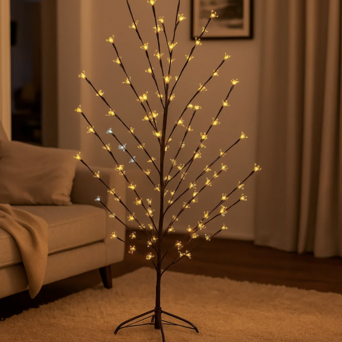 Árbol decorativo artificial en color negro, con altura de 150 cm y luces LED cálidas. Venta por mayoreo 3648