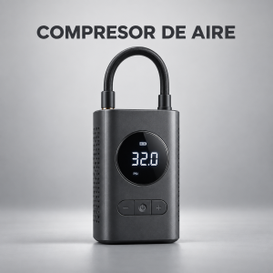 Compresor de aire portátil con pantalla digital y lectura visible en PSI, ideal para inflado de neumáticos. Venta por mayoreo