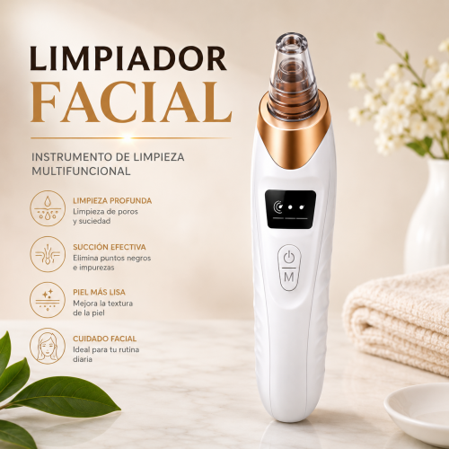 Limpiador facial multifuncional con pantalla y controles frontales, ideal para complementar la rutina de cuidado facial. Venta por mayoreo Limpiador facial multifuncional con pantalla y controles frontales, ideal para complementar la rutina de cuidado facial. Venta por mayoreo