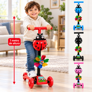 Scooter infantil de 1 metro con diseño de catarina, colores rojo, azul, negro y rosa, ideal para niños. Venta por mayoreo