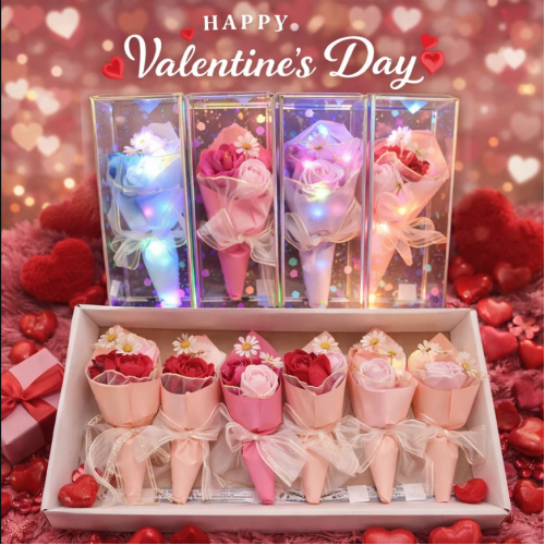 Ramo decorativo de rosa de jabón con luz LED integrada, ideal como regalo romántico y detalle especial. Venta al por mayor 3953