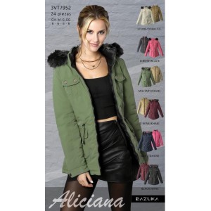 Chaqueta Parka Dama Invierno  Con Gorro Peluche Interior Térmica Moda Juvenil Otoño Invierno Abrigo Acolchado Doble vista   Calidad  Premiun Gorro desmontable Venta al por mayor 3VT7952 