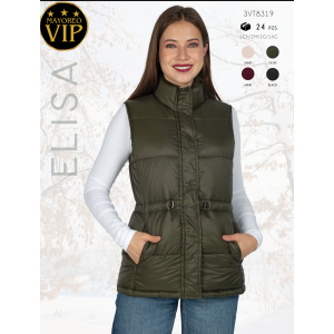 Chaleco acolchado para mujer  diseño térmico y ligero con ajuste en cintura y bolsillos frontales. Ideal para clima frío y outfits casuales. Con Forro de Peluche.  Calidad PREMIUM Venta al por mayor 3VT8319 