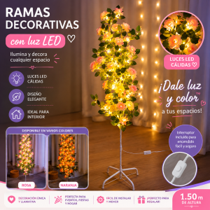 Ramas decorativas con luz LED, diseños variados. Tamaño 1.50m. Venta al por mayor 