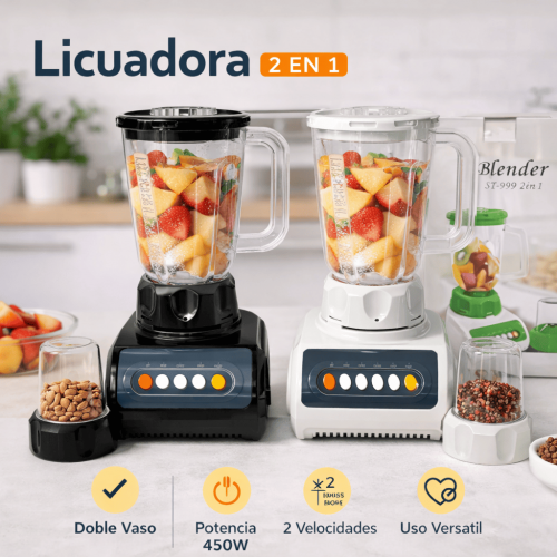 Licuadora 2 en 1 con Molino 450W Doble Vaso por Mayoreo 4119