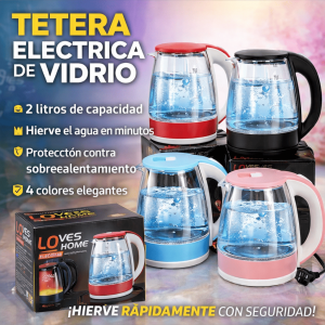 Tetera Eléctrica de Vidrio 2 Litros Multicolor por Mayoreo 4121
