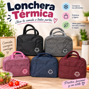 Lonchera con asas y varios colores, ideal para transportar alimentos en escuela, trabajo o viajes. Venta por mayoreo